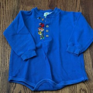 Vintage 90's Sesame Street Royal Blue Long-Sleeve Henley Onesie Size 12 months